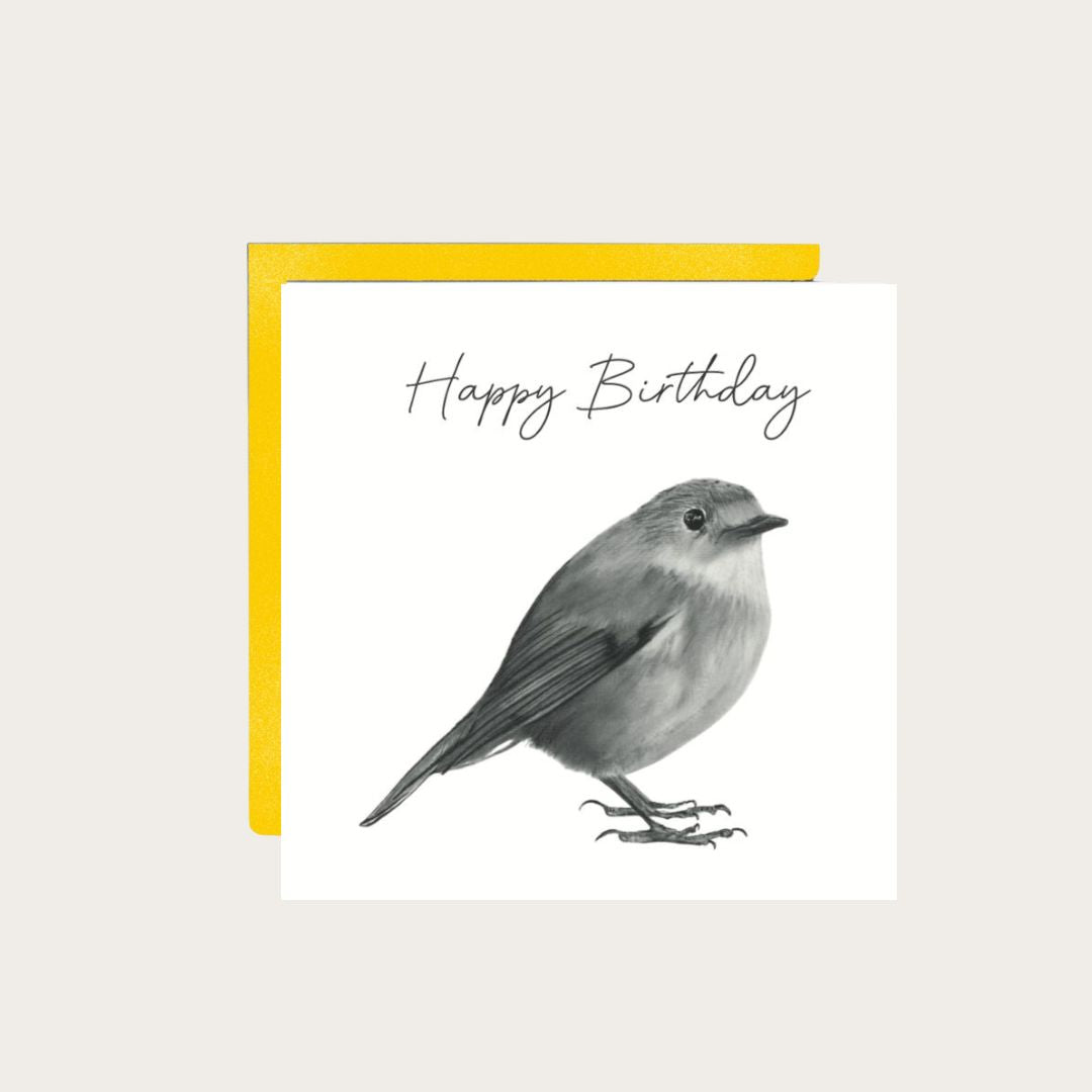 Atlas the robin hand-drawn birthday card, celebrating nature with a charming robin illustration, perfect for bird lovers