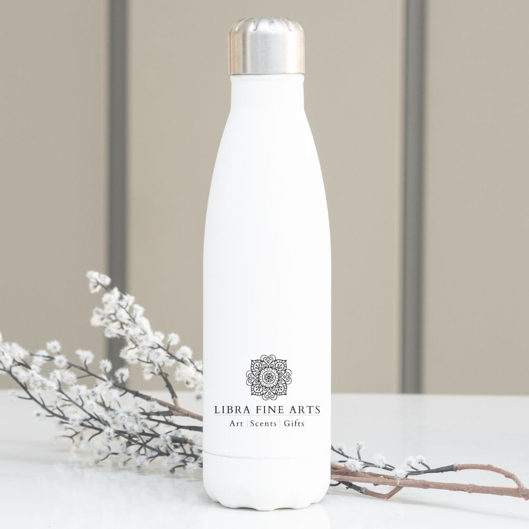 Bee Stainless Steel Flask From Libra Fine Arts. A sleek stainless steel bee design perfect for bumblebee and animal lovers and those who love the countryside. This whimsical flask is a perfect gift for highland cow  enthusiasts, making it an ideal choice for birthday presents or Christmas gifts. The detailed bee art work adds a touch of personality to this practical and stylish accessory.