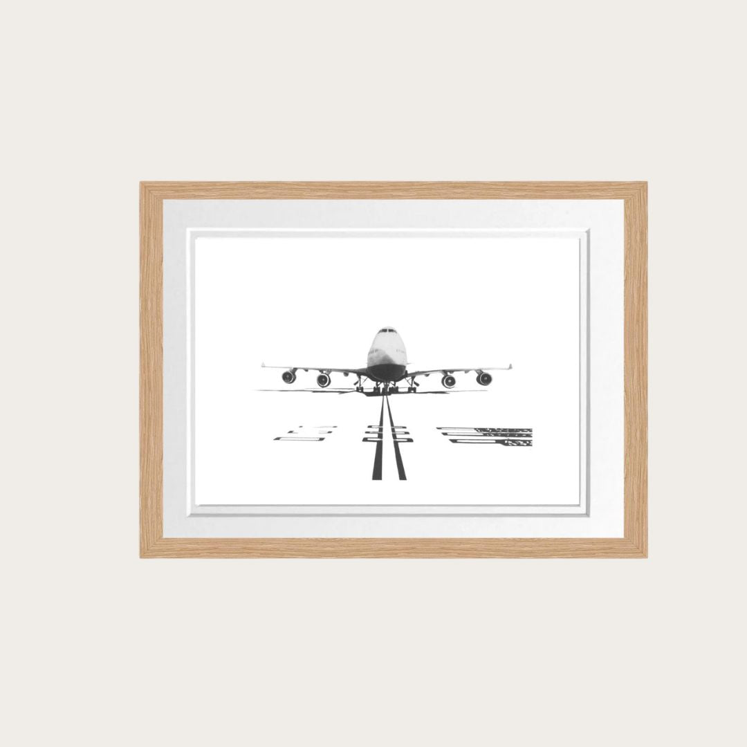 An intricately hand-drawn print of the Boeing 747, capturing the elegance of this iconic aircraft, ideal for aviation enthusiasts and collectors.