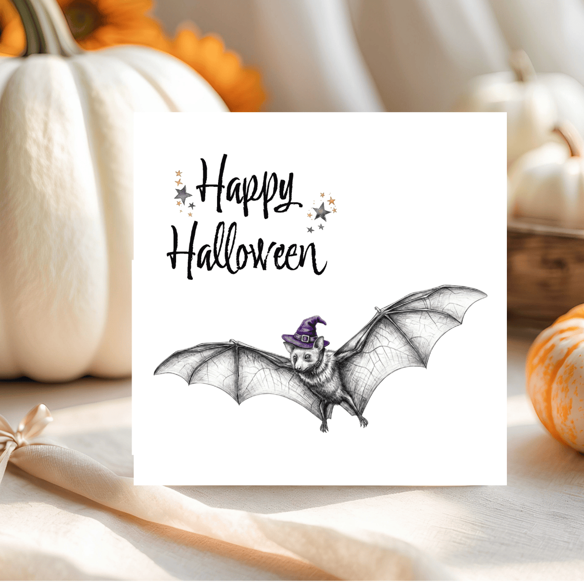 Cute Halloween Bat Card | Adorable Bat Halloween Greeting Card