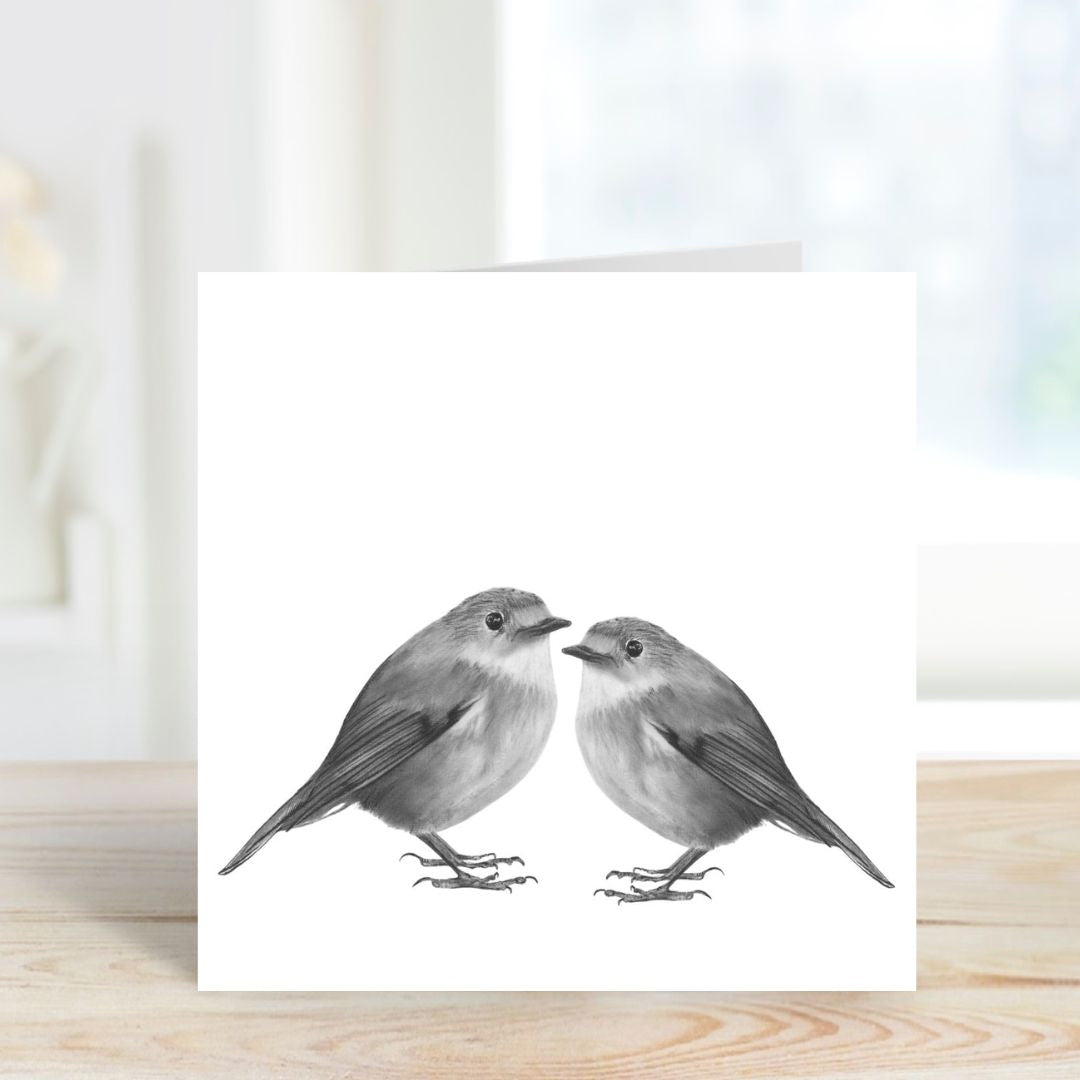 A Hand Drawn Two Robins Greeting Card By Libra Fine Arts