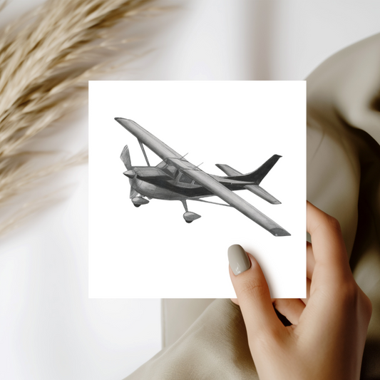 Hand-drawn Cessna aircraft greeting card for aviation enthusiasts