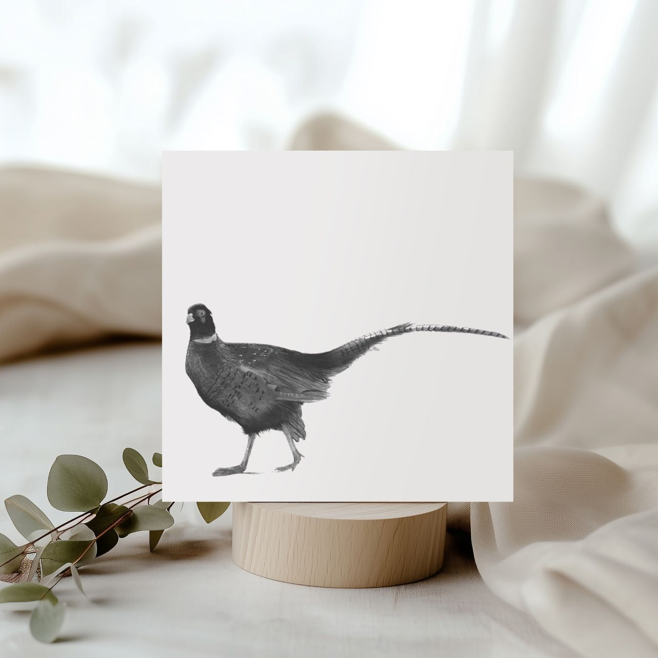 Hand-drawn Cetus the Pheasant greeting card, featuring exquisite wildlife art.
