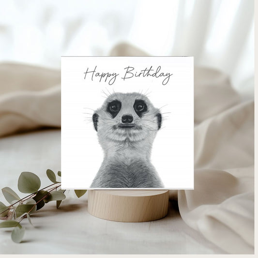 Cheeky Meerkat Birthday Card – A playful hand-drawn meerkat illustration, perfect for adding fun to birthday celebrations.