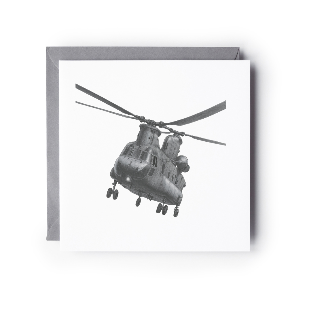 Black and white helicopter illustration on a white background