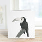 Colorful hand-drawn illustration of Sal the Toucan on a greeting card, ideal for wildlife and nature fans.
