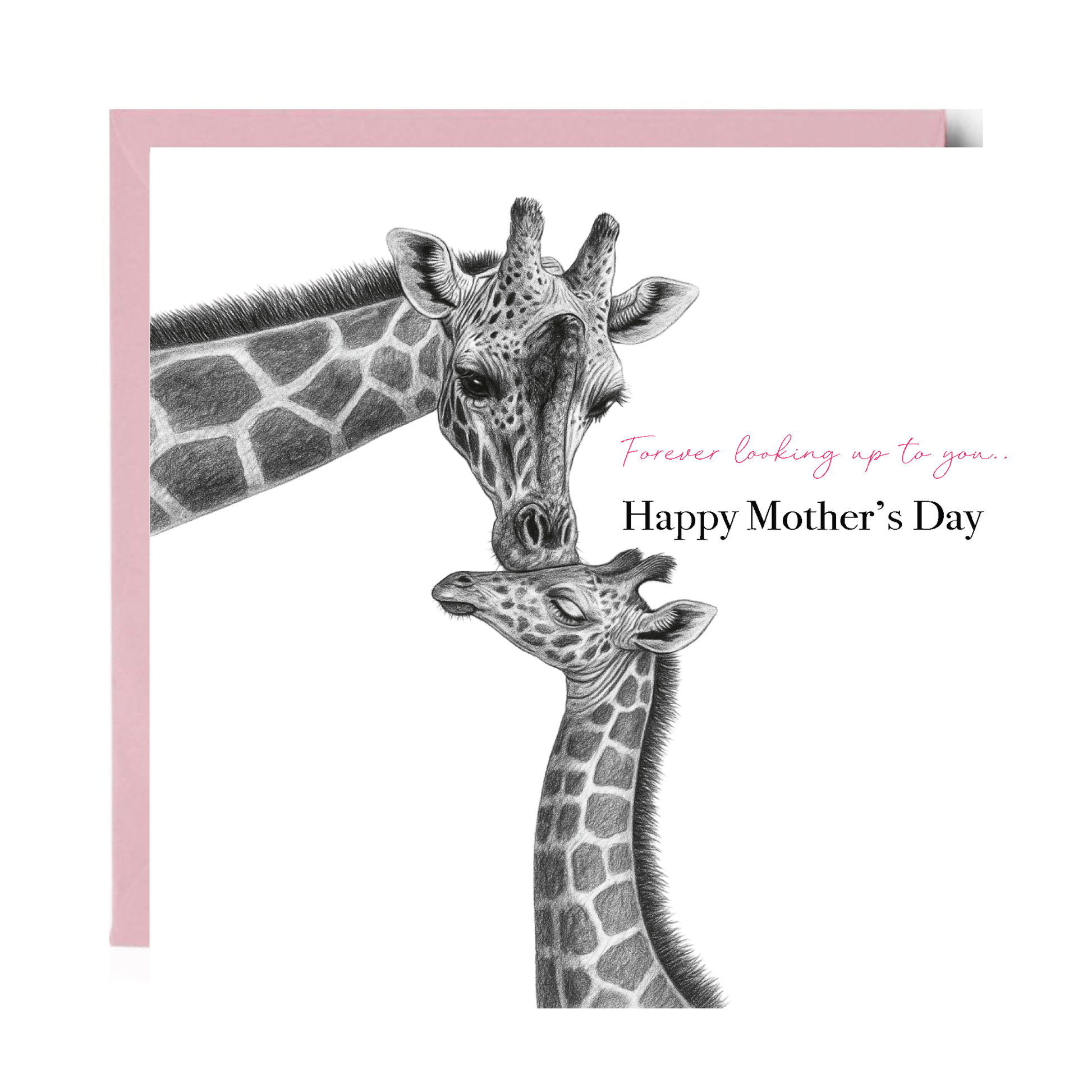 Illustration of two giraffes with 'Happy Mother's Day' text on a white background