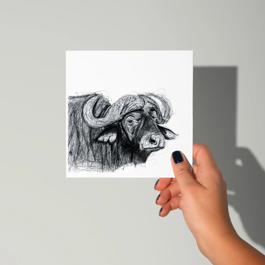 A Hand Drawn Buffalo Greeting Card From Libra Fine Arts