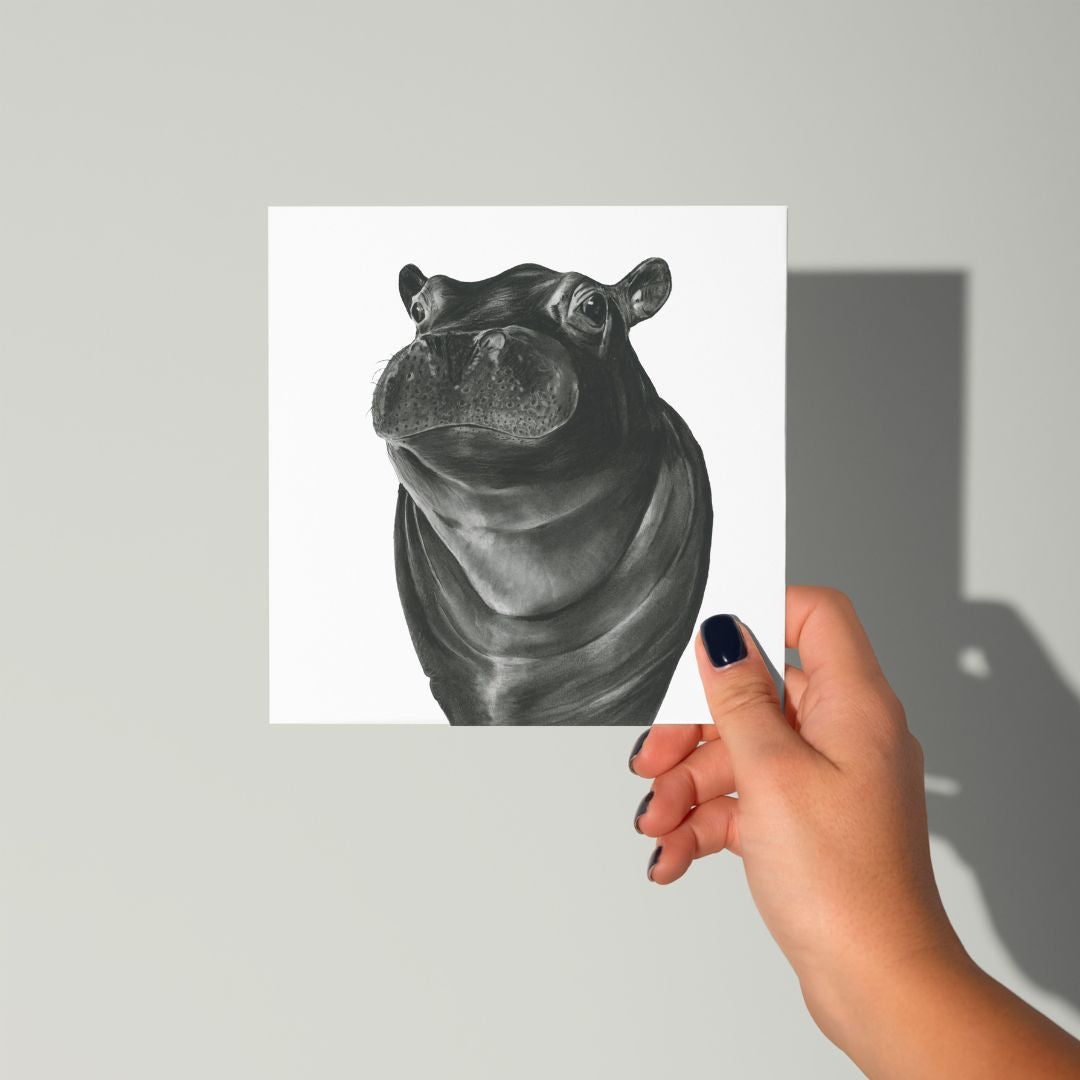 A Hand Drawn  Hippo Greeting Card from Libra fine Arts