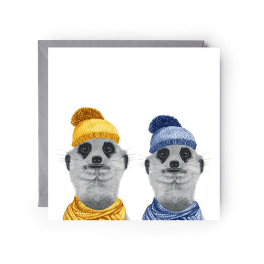 Winter Meerkat Twins Greeting Card