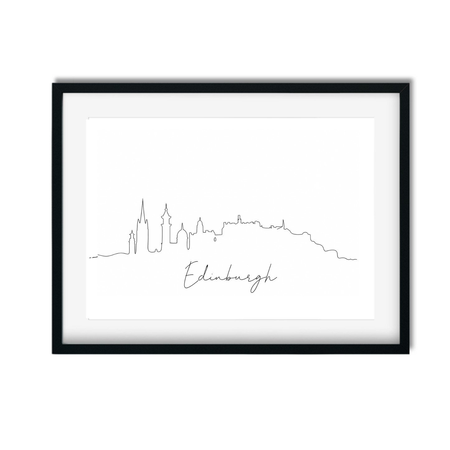 Hand-drawn Edinburgh skyline print featuring Edinburgh Castle, Scott Monument, and Old Town
