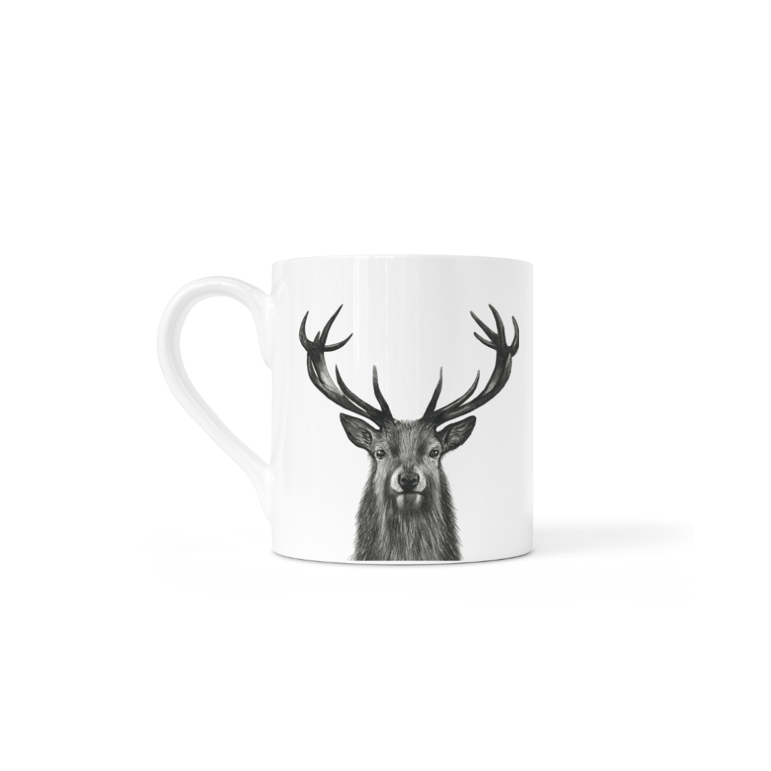 Elegant bone china mug featuring a majestic stag design, perfect countryside gift.

