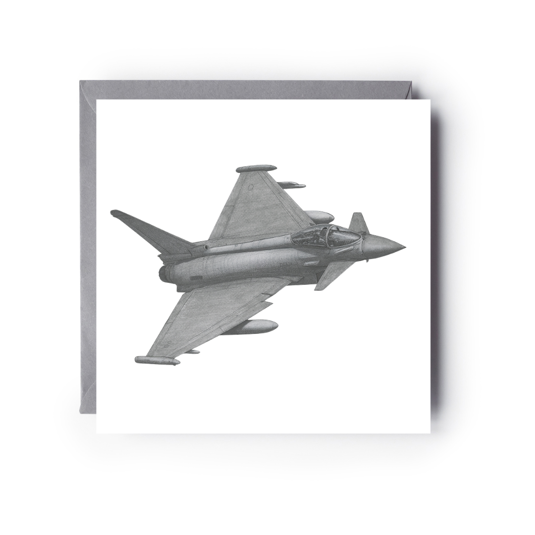 Gray fighter jet illustration in a gray frame on a white background