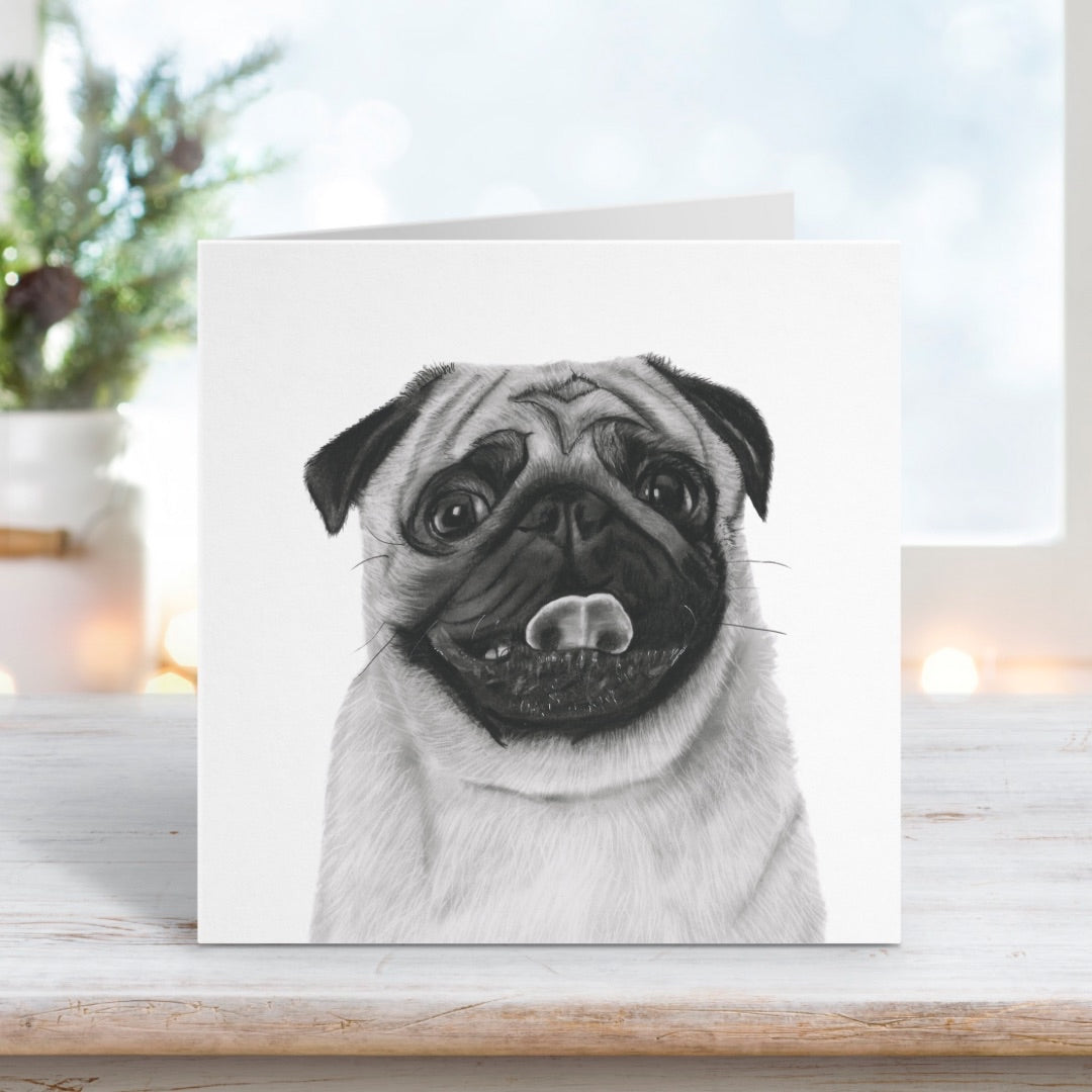 A Hand Drawn Pug Dog Greeting Card From Libra Fine Arts