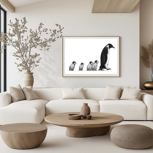 Follow Me. Mother and Baby Penguins Print | Cute Hand-Drawn Wildlife Art