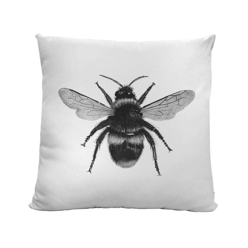 A soft faux suede cushion showcasing a detailed hand-drawn bee, perfect for wildlife enthusiasts and nature-inspired home décor.