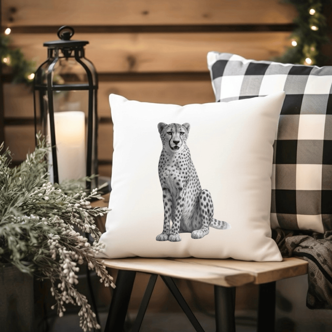Faux Suede Cheetah Cushion – Hand-Drawn Wildlife Home Décor Gift