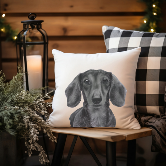 Faux Suede Dachshund Cushion – Hand-Drawn Dog Lover Home Décor