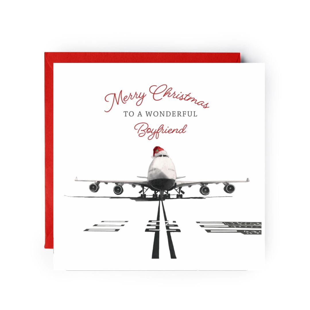 A stunning hand-illustrated festive 747 aircraft Christmas card for your wonderful boyfriend, designed by Libra Fine Arts