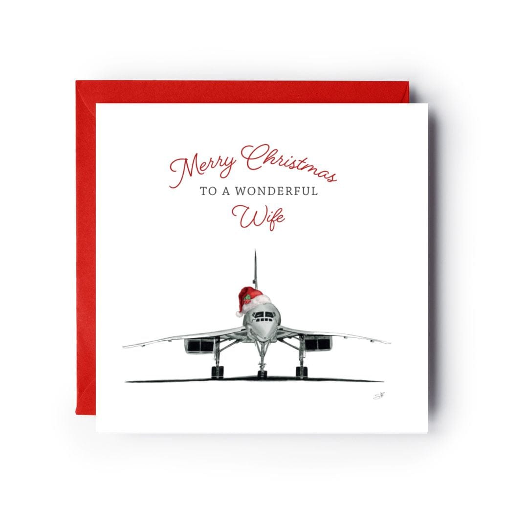 Celebrate your wonderful wife this Christmas with a charming Concorde festive card, hand-illustrated by Libra Fine Artsx