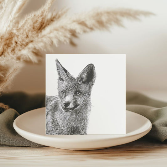 A delightful hand-illustrated greeting card featuring Fornax the fox, perfect for sending warm wishes to animal enthusiasts and fans of nature-inspired art.
