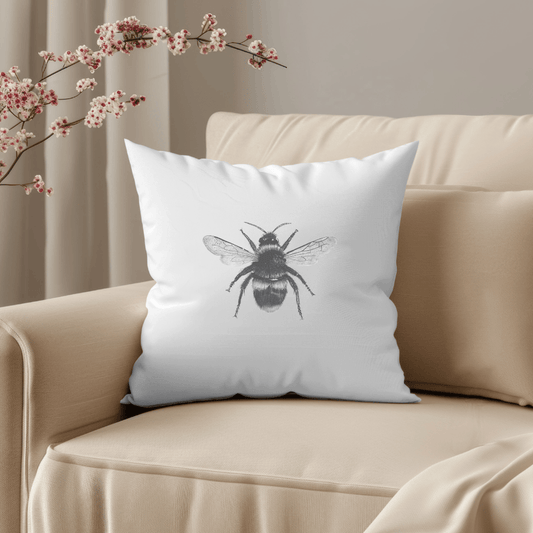 Faux Suede Bee Cushion – Hand-Drawn Insect Home Décor Gift