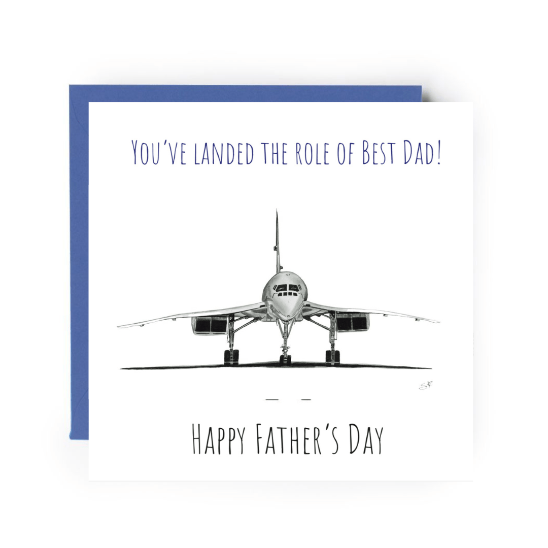 Illustrated Concorde card for Father’s Day, ideal for dads who love aviation and aircraft history.