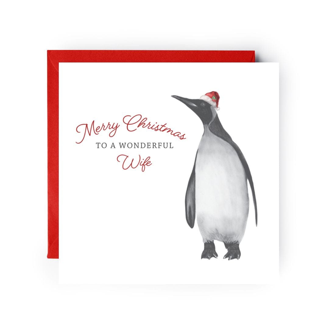 Celebrate your wonderful wife this Christmas with a hand-drawn festive penguin card, designed by Libra Fine Arts