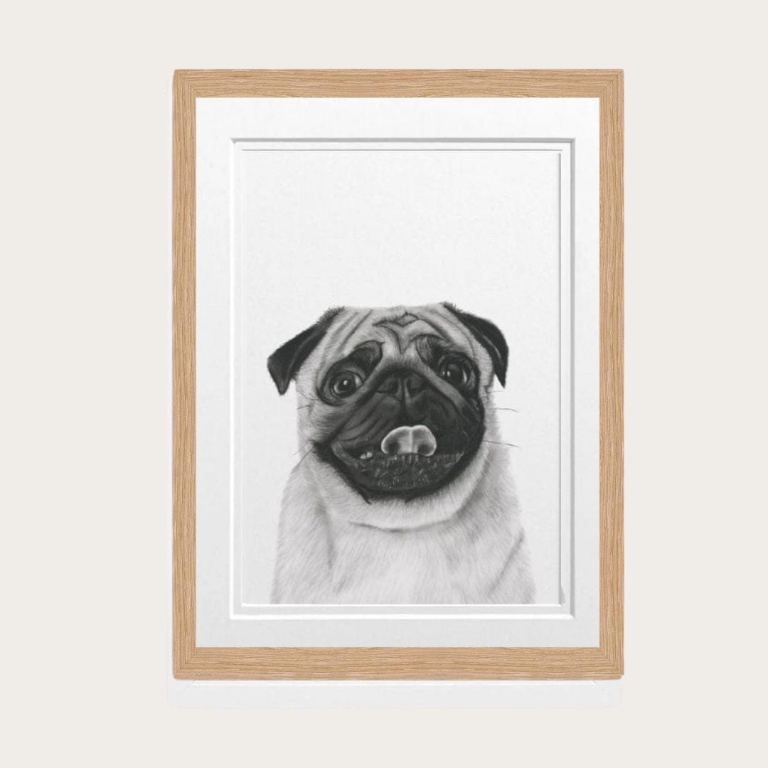 Pug hand-drawn greeting card, hand-drawn illustration