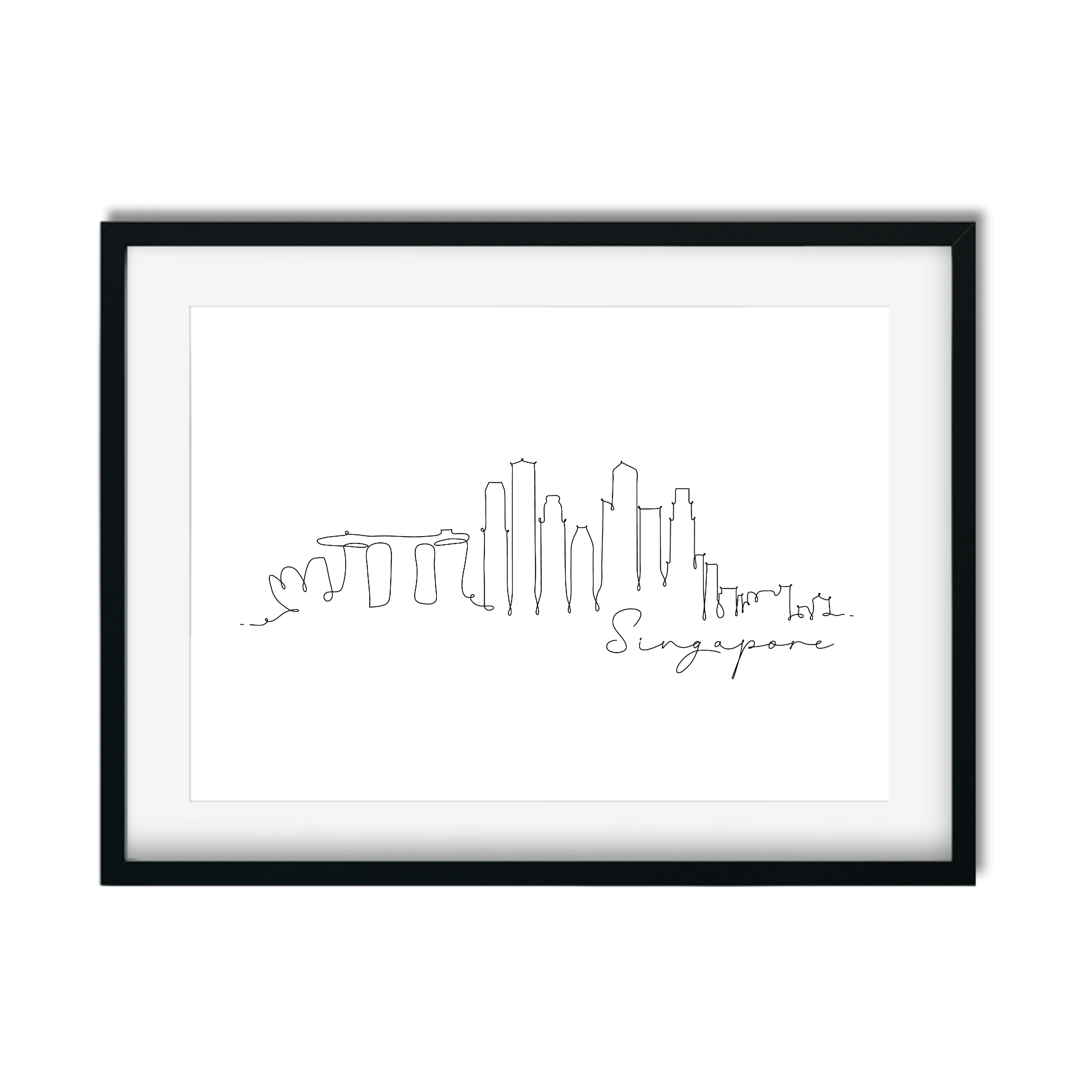 Elegant A4 unframed hand-drawn Singapore skyline artwork, perfect wall art or unique gift for engagements, first flight crew, or destination weddings.