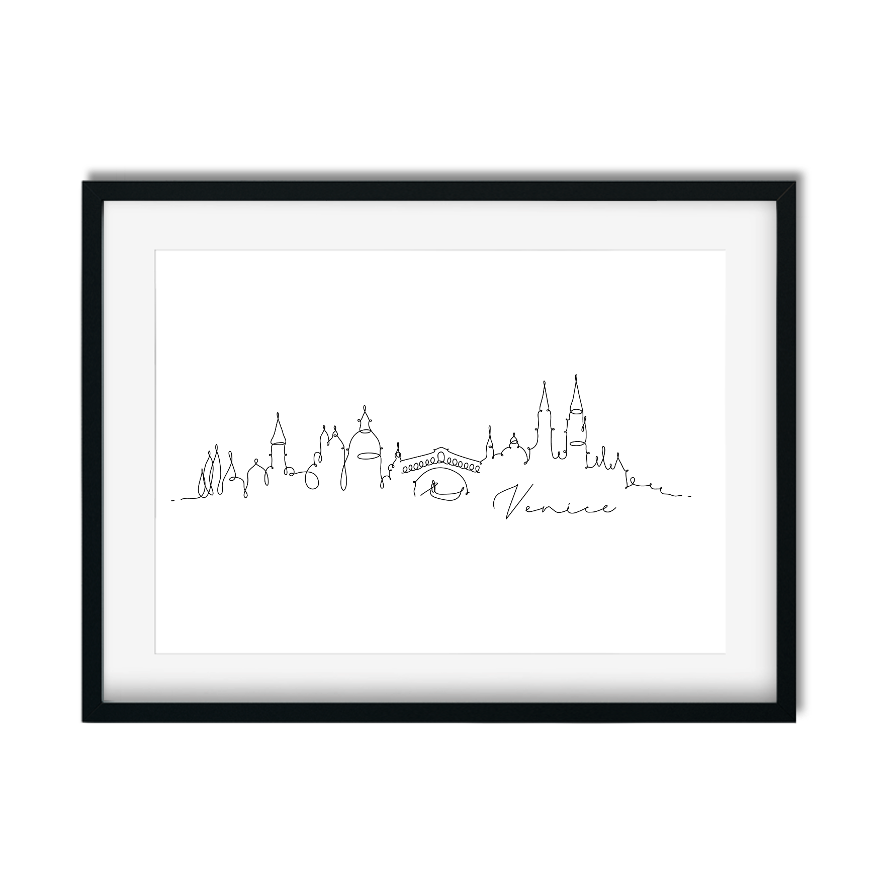 Detailed hand-drawn Venice cityscape print with St. Mark’s Basilica, Grand Canal, and Rialto Bridge