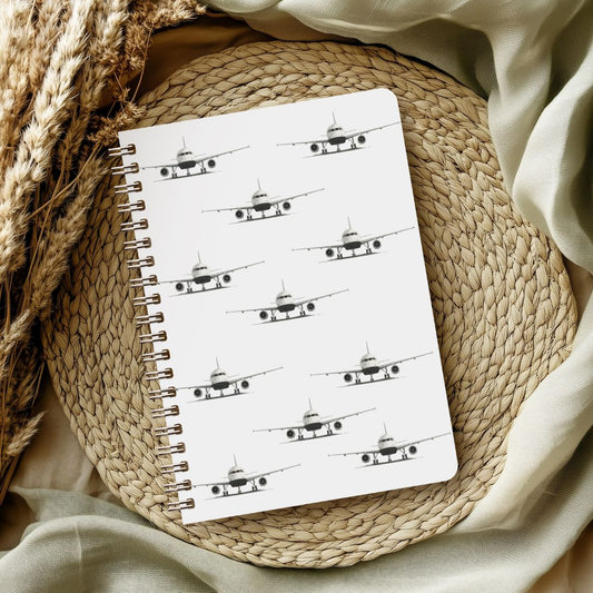 Hand-drawn Airbus A320 aircraft lined notebook featuring a detailed side profile illustration, perfect aviation gift for pilots, plane spotters, and Airbus enthusiasts