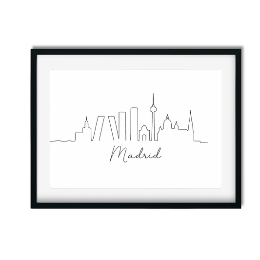 Madrid Skyline Hand-Drawn Cityscape Print – Engagement & Wedding Gift