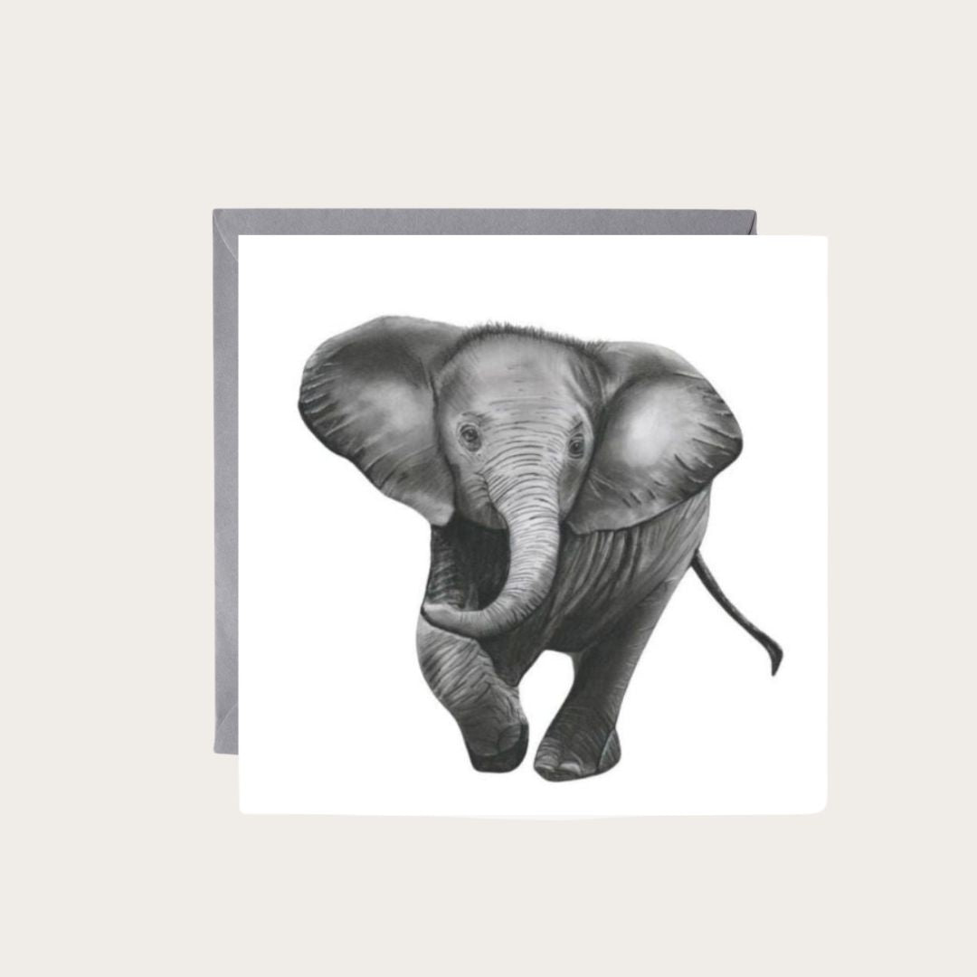 Illustrated baby elephant card with a sweet, playful design, perfect for birthdays, new baby celebrations, or just because