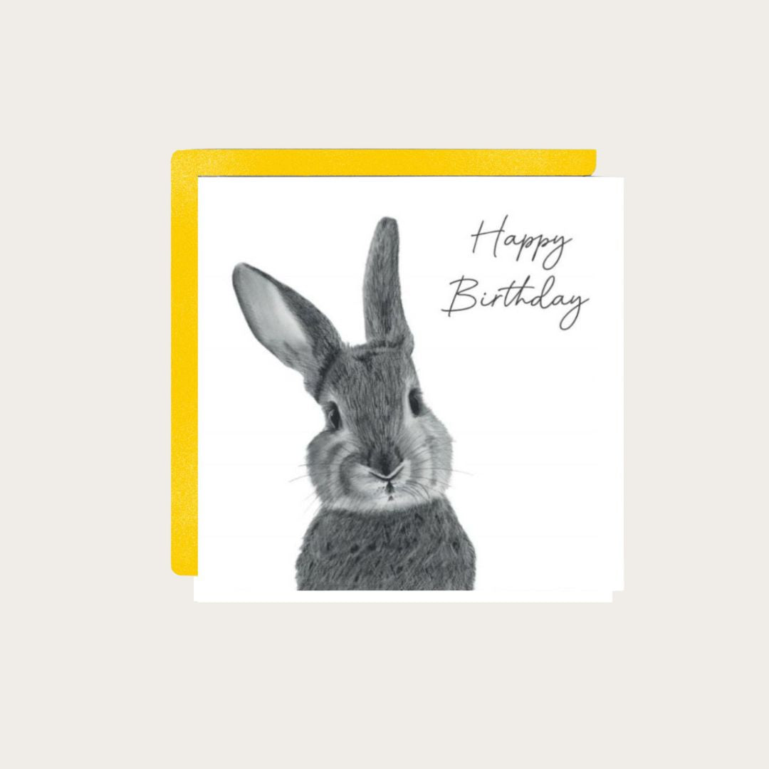 Happy Birthday Bunny Card – A delightful hand-drawn card featuring an adorable bunny, perfect for sending cheerful birthday wishes