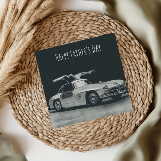 Happy Father’s Day Classic Mercedes Sports Car Card – A sleek and stylish hand-drawn illustration of a classic Mercedes sports car, perfect for car-loving dads