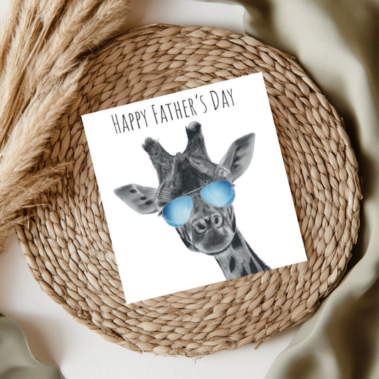 Happy Father’s Day Cool Giraffe Card – Hand-drawn illustration of a stylish giraffe with a 'Happy Father’s Day' message.
