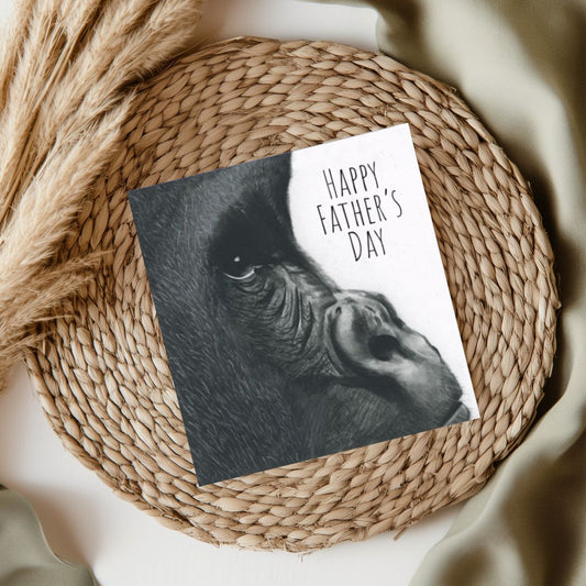 Happy Father’s Day Gorilla Card – A hand-drawn illustration of a strong, loving gorilla, perfect for Father’s Day.
