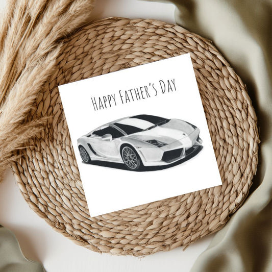 Happy Father’s Day Lamborghini Italian Sports Car Card – A sleek and dynamic hand-drawn illustration of a Lamborghini sports car, perfect for car enthusiast dads.