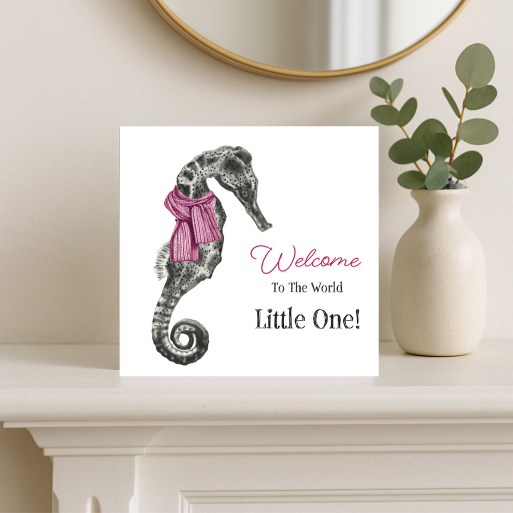 New Baby Pink Seahorse greeting card