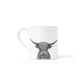 Rustic Highland coo design on a fine china mug, perfect animal lover’s gift.