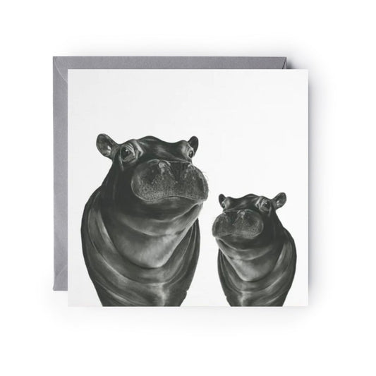 A Hand Drawn Hippo and Baby Greeting Card From Libra Fine Arts