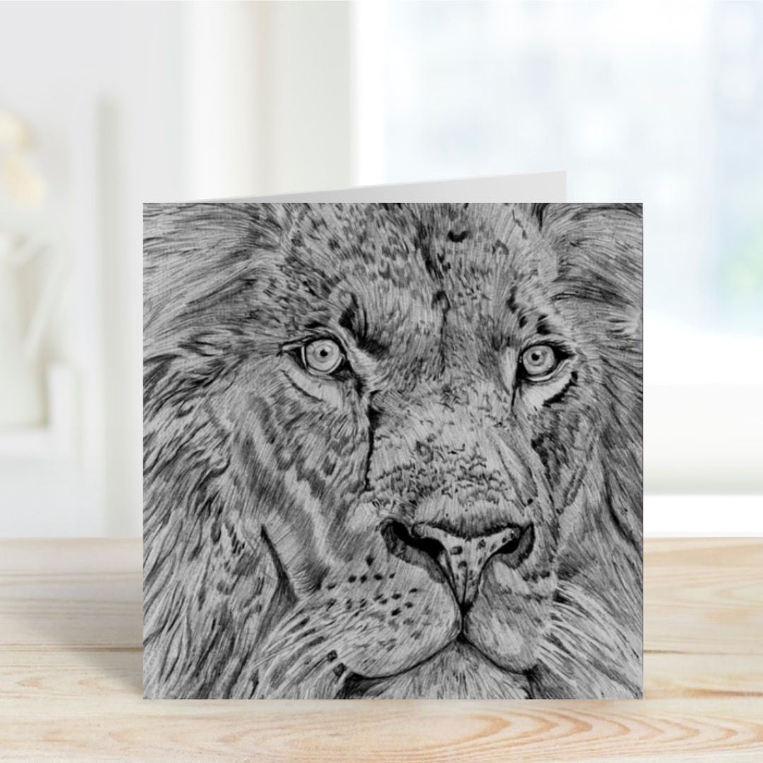 A Hand Drawn Lion  Greeting Card From Libra Fine Arts