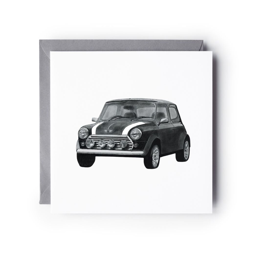 A Hand Drawn Mini Cooper Car Greeting Card From Libra Fine Arts