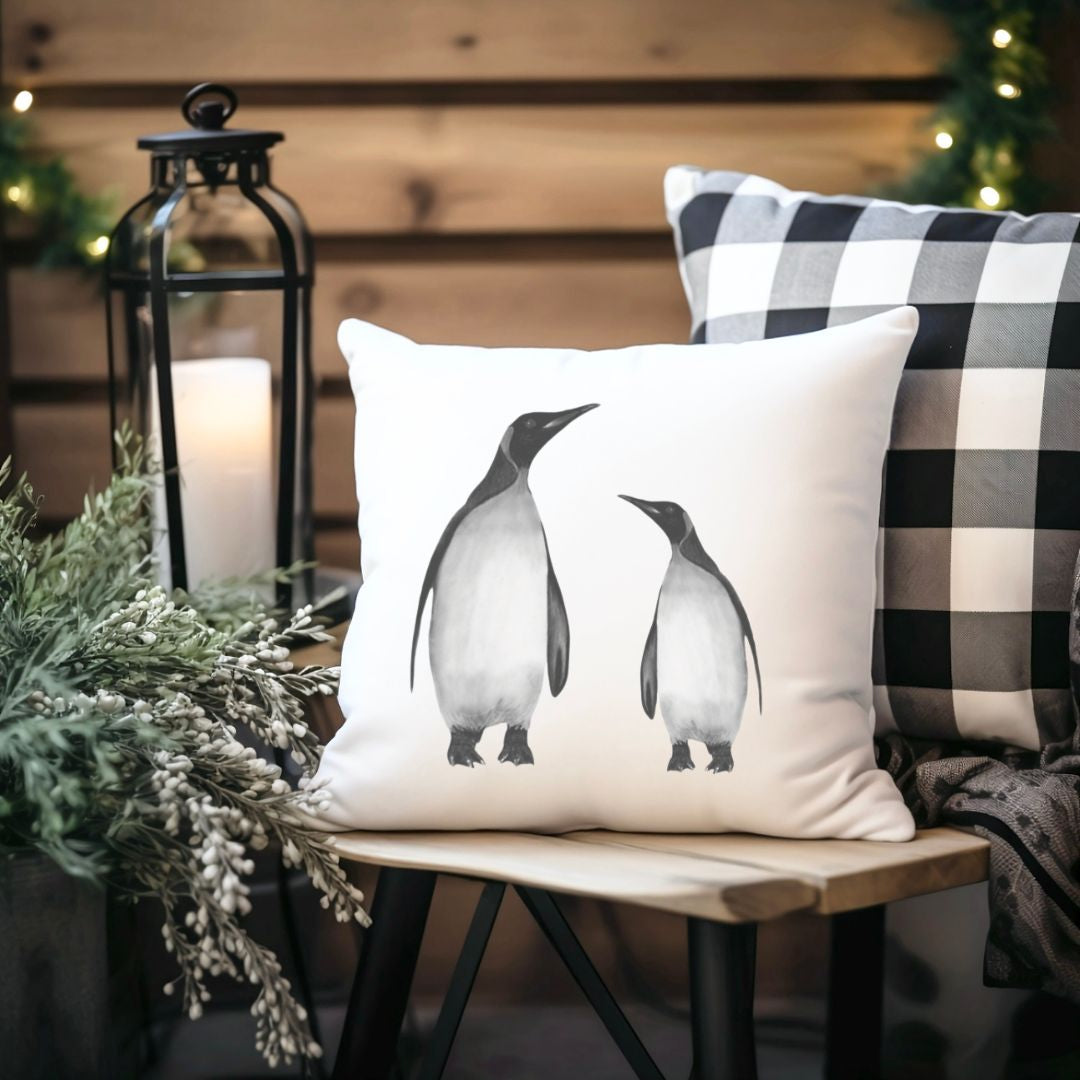 Penguins cushion from  Libra fine Arts
