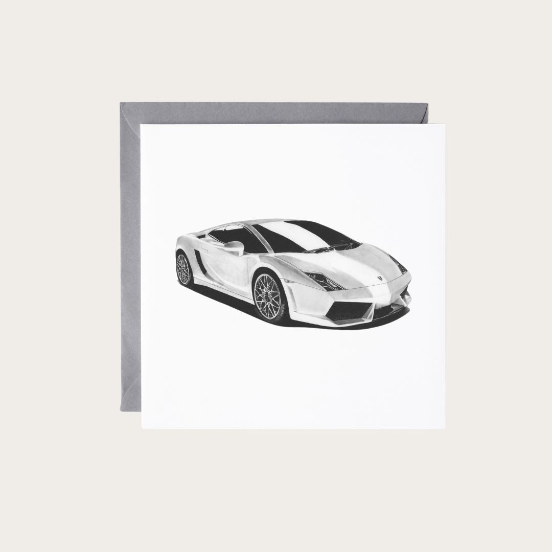 Hand-drawn Italian sports car greeting card, a tribute to automotive excellence.