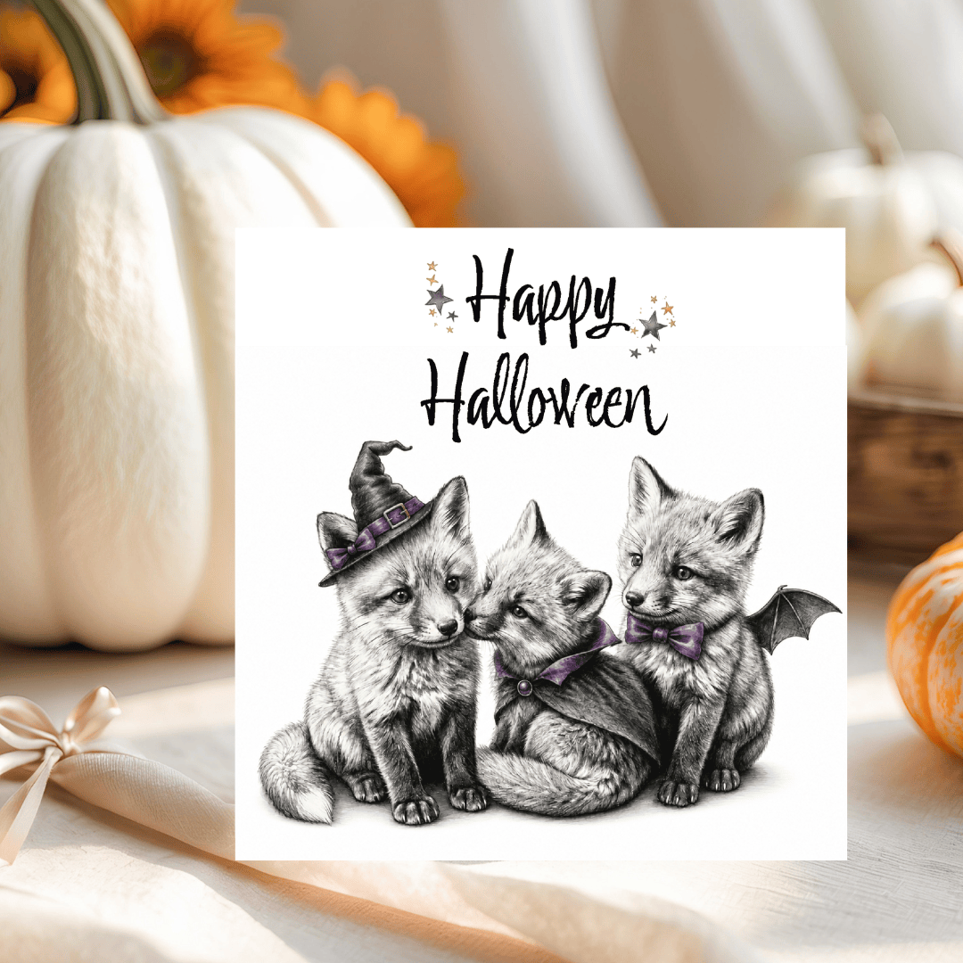 3 Little Foxes Halloween Card | Cute Halloween Greeting Card