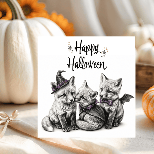 3 Little Foxes Halloween Card