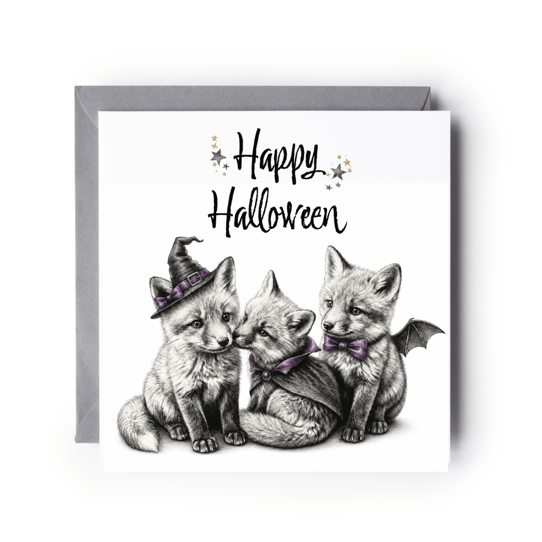 3 Little Foxes Halloween Card | Cute Halloween Greeting Card