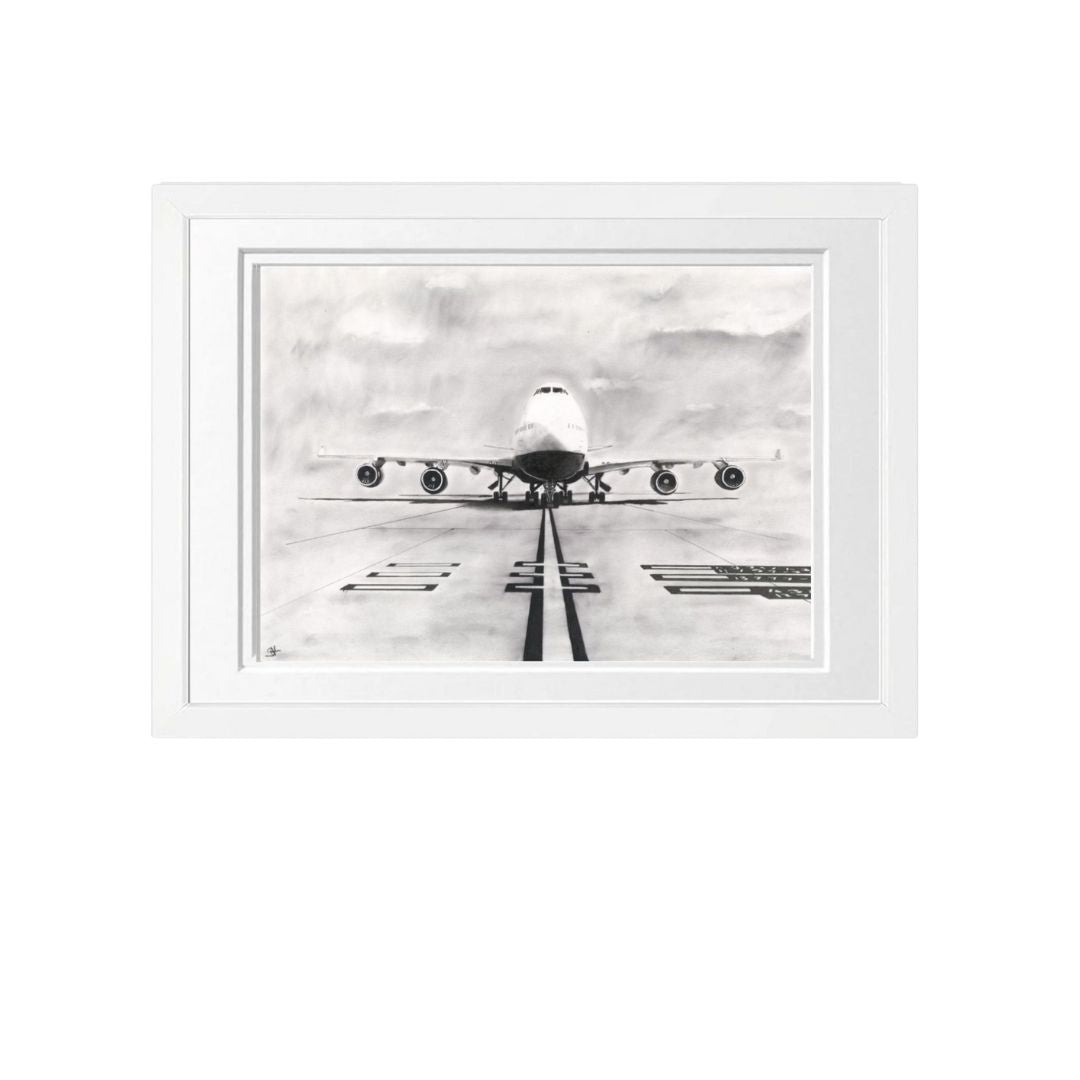 Libra_Fine_Arts_Hand_Drawn_747_Aircraft_Drawing_in_white_Frame. The perfect birthday, anniversary or chridtmas present for aviation enthusiasts or plane spotters. 